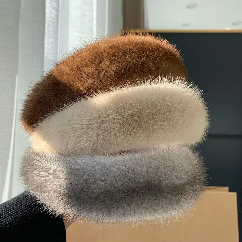 Women Luxury winter 100% Real Mink Fur Headbands