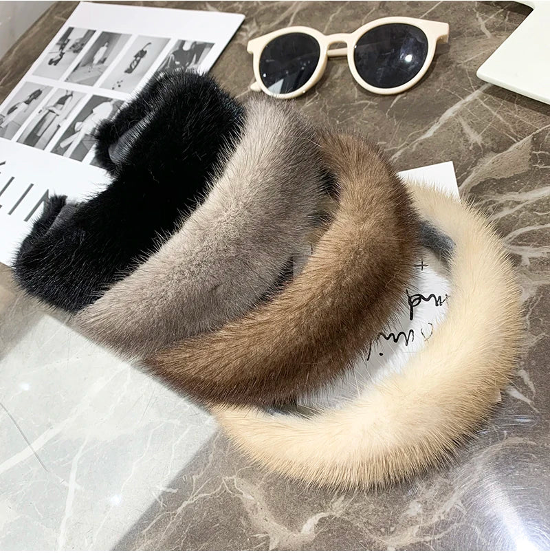 Women Luxury winter 100% Real Mink Fur Headbands
