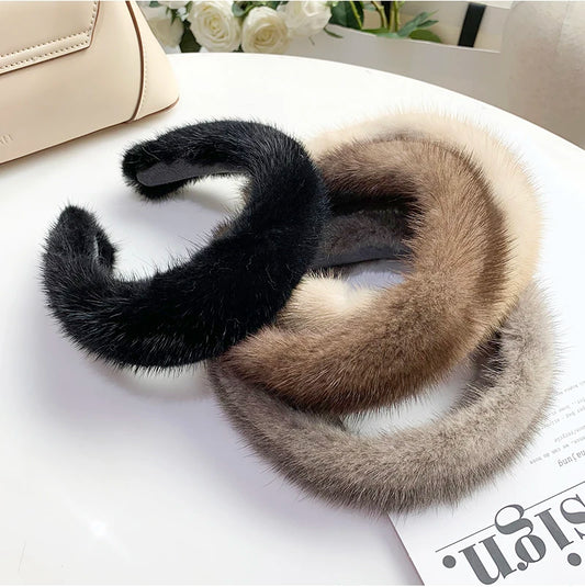 Women Luxury winter 100% Real Mink Fur Headbands