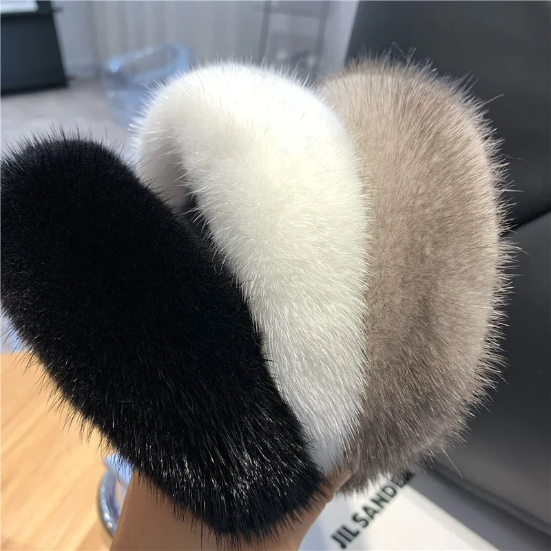 Women Luxury winter 100% Real Mink Fur Headbands