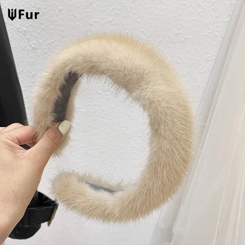 Women Luxury winter 100% Real Mink Fur Headbands