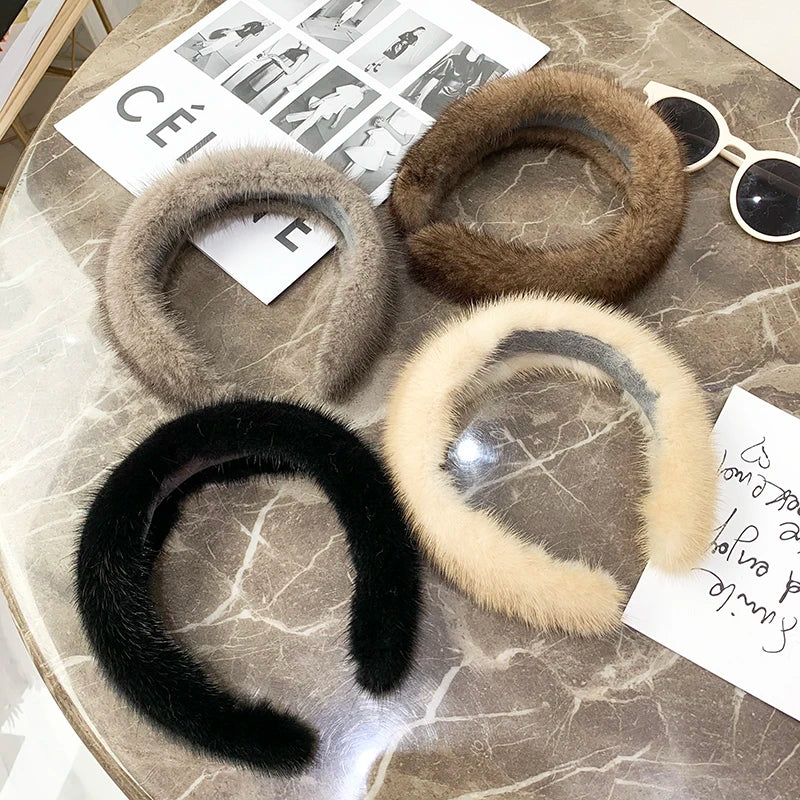 Women Luxury winter 100% Real Mink Fur Headbands