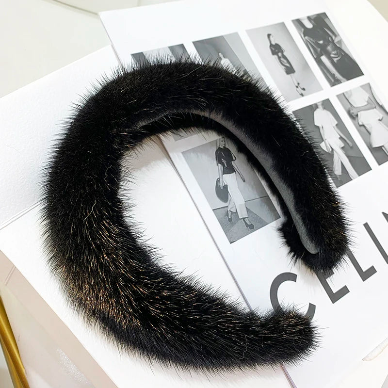 Women Luxury winter 100% Real Mink Fur Headbands