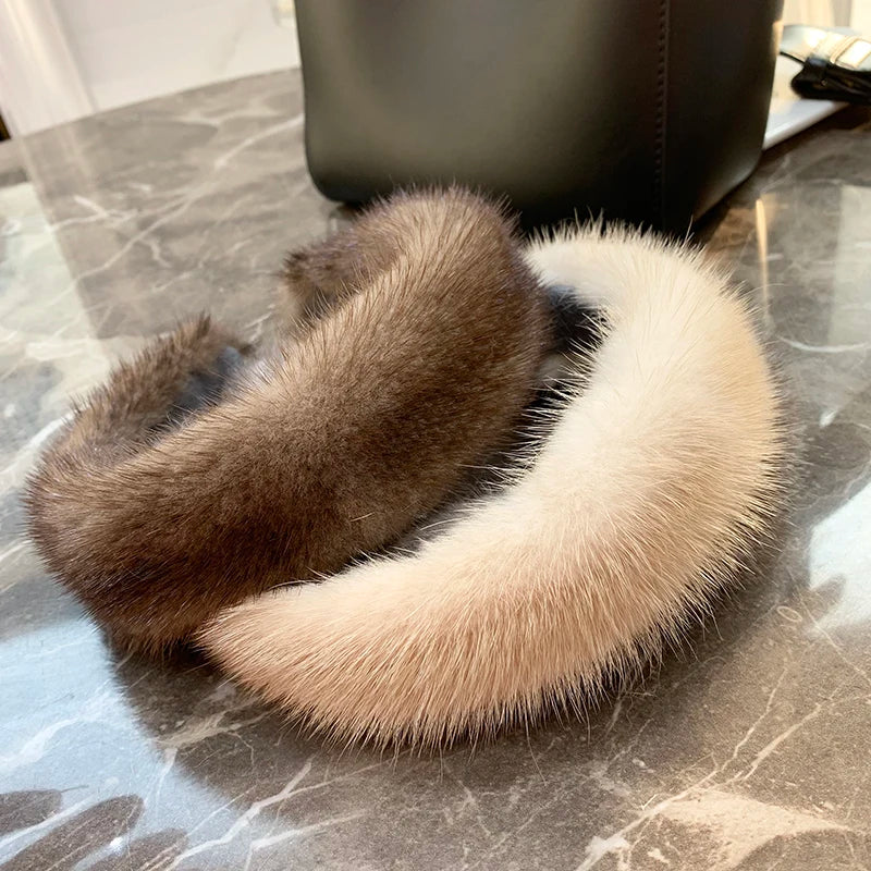 Women Luxury winter 100% Real Mink Fur Headbands